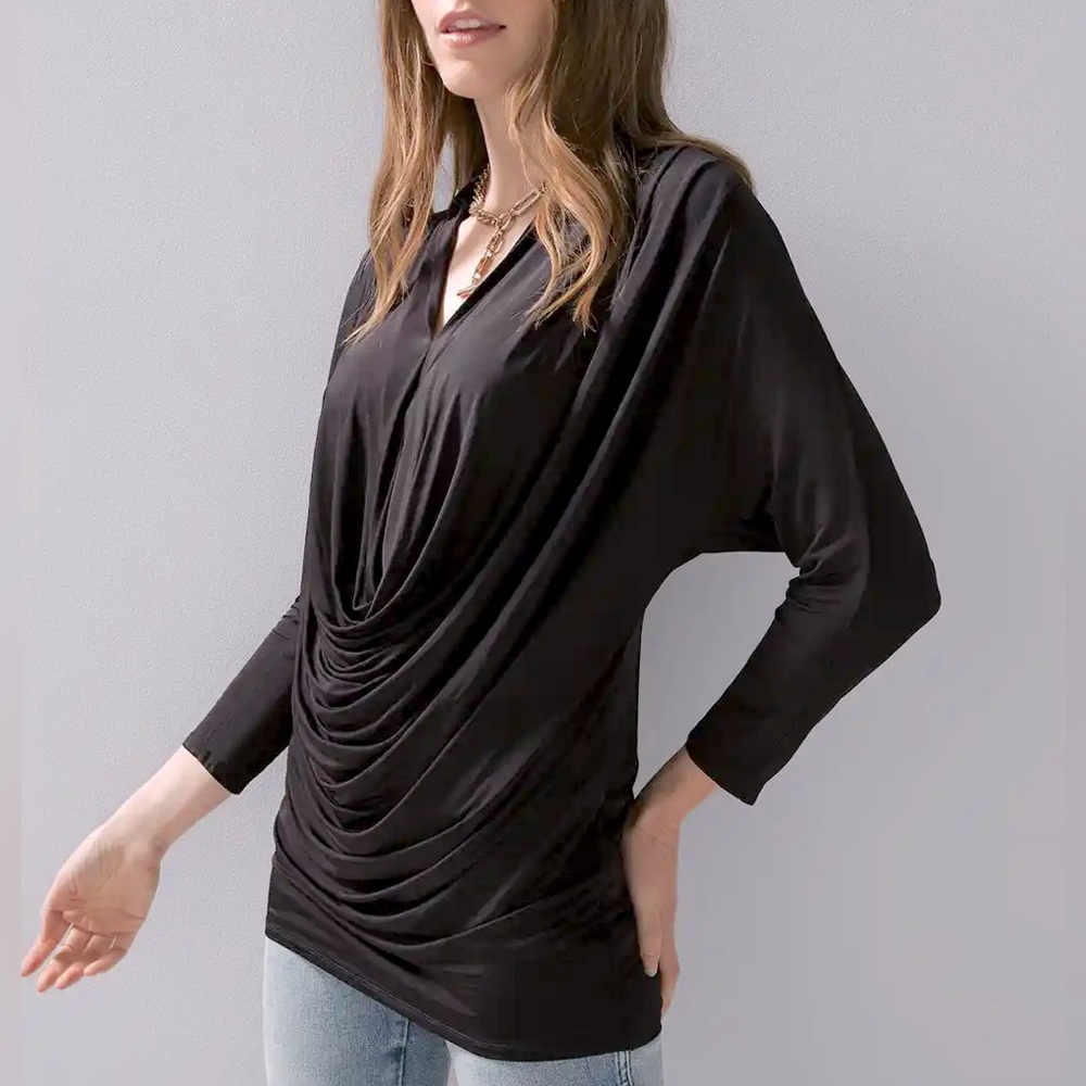 WHBM BLACK DRAPE FRONT TUNIC